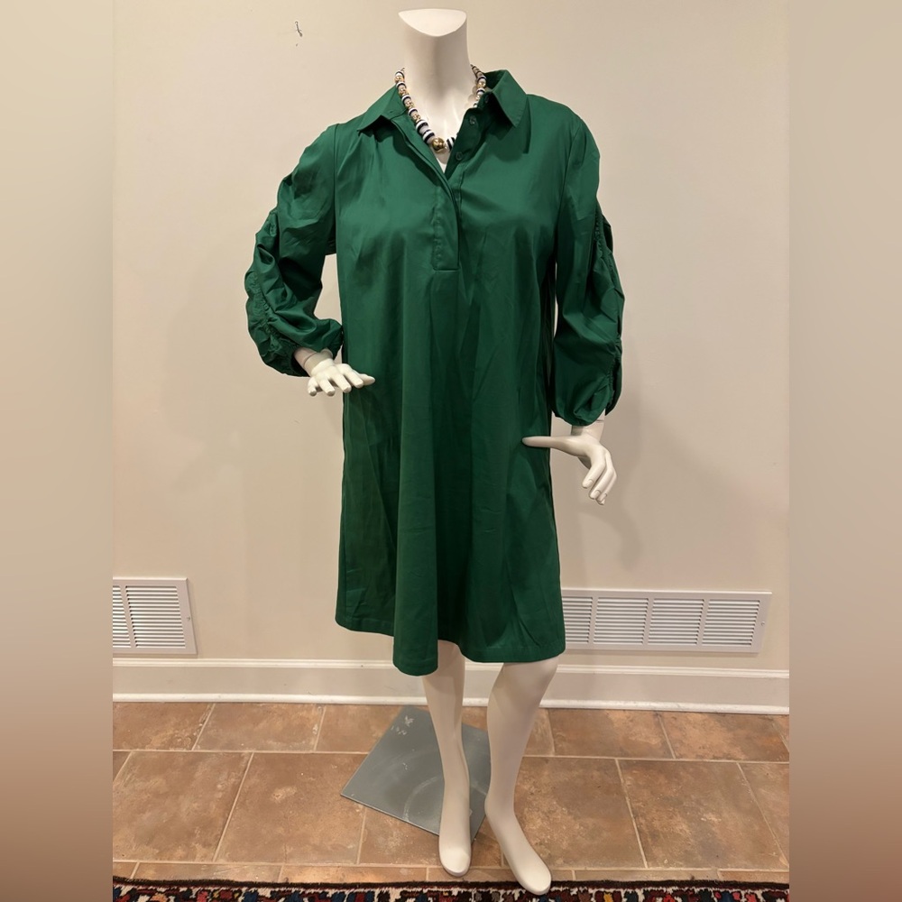 Chico’s Green Cotton Blend Pleated Sleeve Popover Shirt Dress, 1 (size 8) - Picture 3 of 10